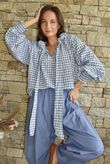 Nonni Gingham Poet Blouse Denim
